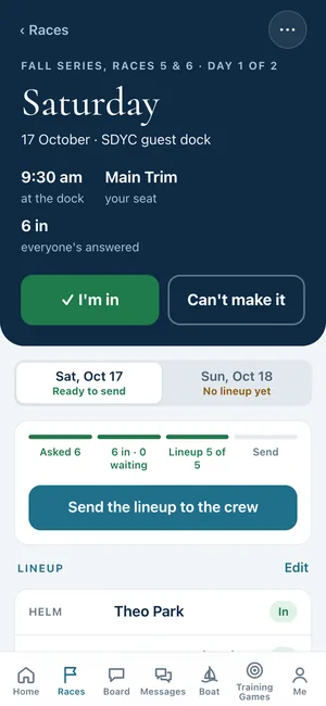 A race day: who's in, the lineup's progress and the suggested seats.