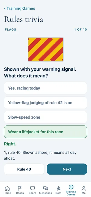 Rules trivia: a signal flag, four answers, and the rule it comes from.