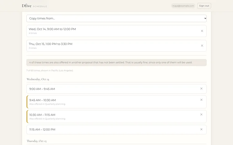 The same setup on a laptop, with the generated times listed below the blocks.